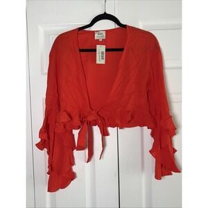 Aquari x Caitlyn Warakomski Ruffle Wrap Top Womens Size M Red Boho Cropped NEW